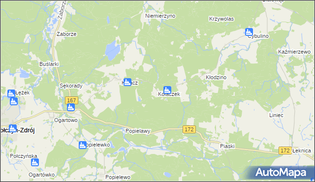 mapa Kołaczek gmina Połczyn-Zdrój, Kołaczek gmina Połczyn-Zdrój na mapie Targeo