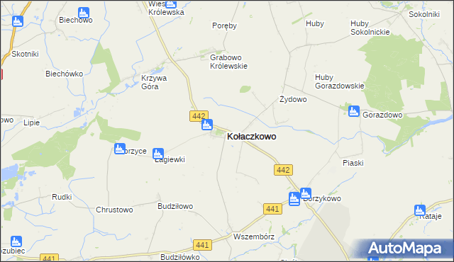 mapa Kołaczkowo powiat wrzesiński, Kołaczkowo powiat wrzesiński na mapie Targeo