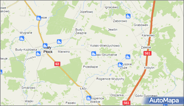 mapa Kołaki-Strumienie, Kołaki-Strumienie na mapie Targeo