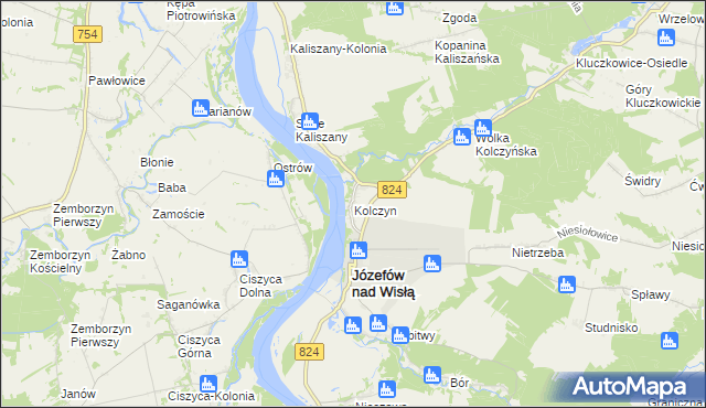 mapa Kolczyn gmina Józefów nad Wisłą, Kolczyn gmina Józefów nad Wisłą na mapie Targeo