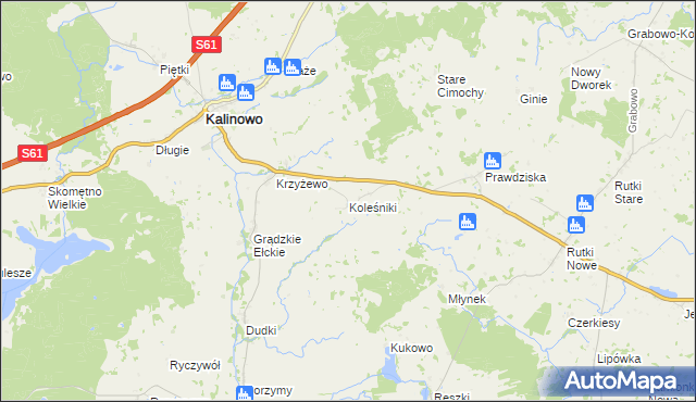 mapa Koleśniki gmina Kalinowo, Koleśniki gmina Kalinowo na mapie Targeo