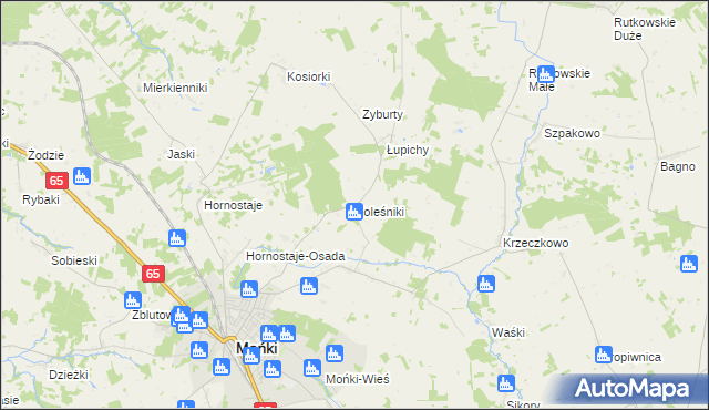 mapa Koleśniki gmina Mońki, Koleśniki gmina Mońki na mapie Targeo