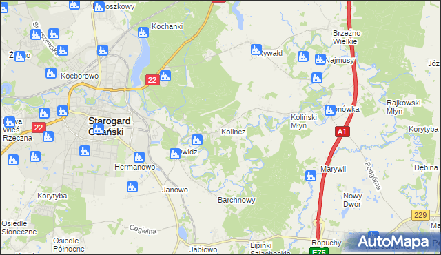 mapa Kolincz, Kolincz na mapie Targeo