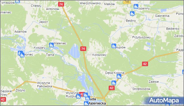 mapa Koliszowy, Koliszowy na mapie Targeo