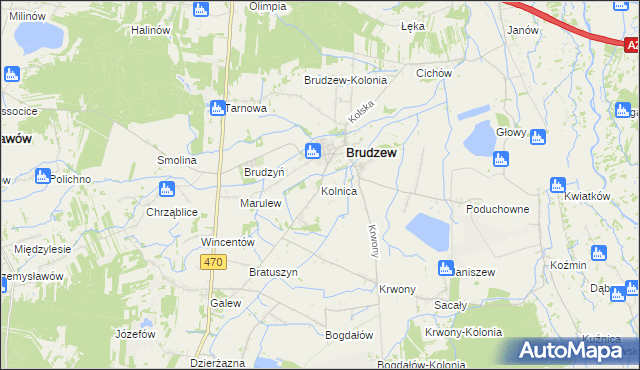 mapa Kolnica gmina Brudzew, Kolnica gmina Brudzew na mapie Targeo