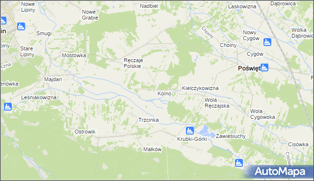 mapa Kolno gmina Poświętne, Kolno gmina Poświętne na mapie Targeo