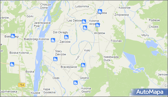 mapa Koło gmina Łaziska, Koło gmina Łaziska na mapie Targeo