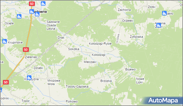 mapa Kołodziąż gmina Sadowne, Kołodziąż gmina Sadowne na mapie Targeo