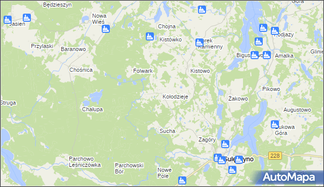 mapa Kołodzieje gmina Sulęczyno, Kołodzieje gmina Sulęczyno na mapie Targeo