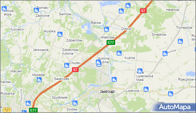 mapa Kolonia Kuźnia, Kolonia Kuźnia na mapie Targeo