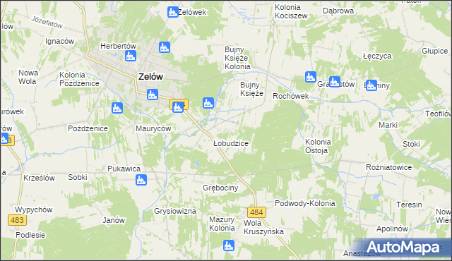 mapa Kolonia Łobudzice, Kolonia Łobudzice na mapie Targeo