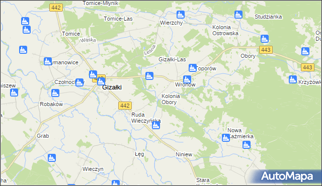 mapa Kolonia Obory, Kolonia Obory na mapie Targeo