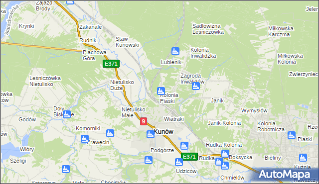 mapa Kolonia Piaski gmina Kunów, Kolonia Piaski gmina Kunów na mapie Targeo