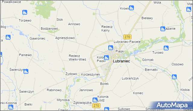 mapa Kolonia Piaski gmina Lubraniec, Kolonia Piaski gmina Lubraniec na mapie Targeo