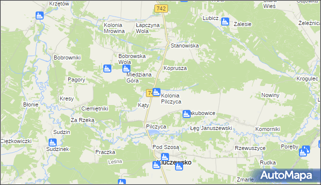 mapa Kolonia Pilczyca, Kolonia Pilczyca na mapie Targeo