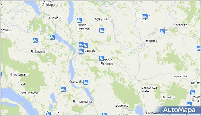 mapa Kolonia Przerośl, Kolonia Przerośl na mapie Targeo