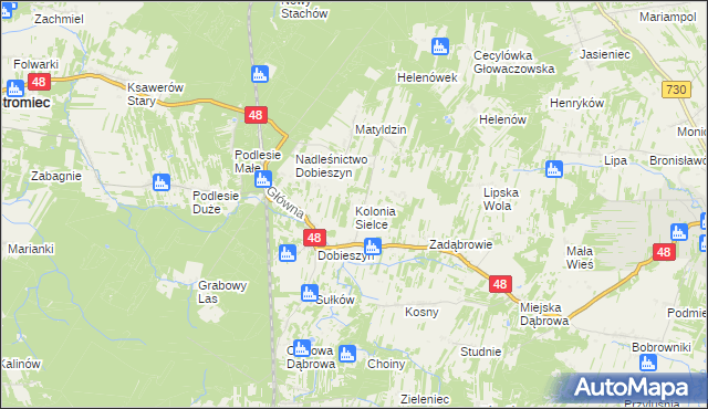 mapa Kolonia Sielce, Kolonia Sielce na mapie Targeo