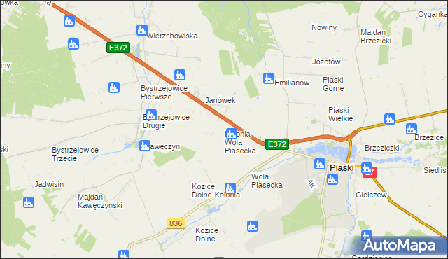 mapa Kolonia Wola Piasecka, Kolonia Wola Piasecka na mapie Targeo