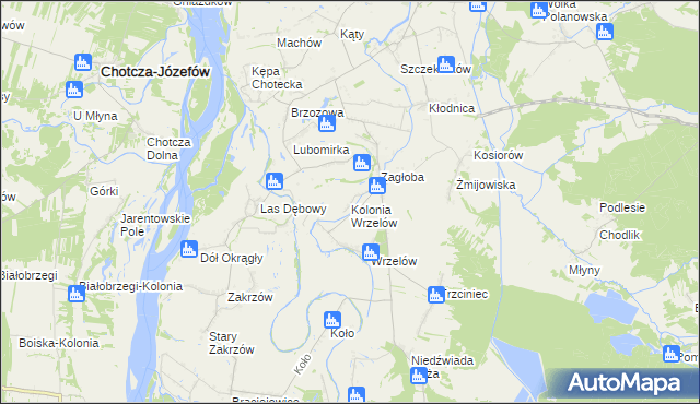 mapa Kolonia Wrzelów, Kolonia Wrzelów na mapie Targeo