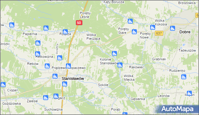 mapa Kolonie Stanisławów, Kolonie Stanisławów na mapie Targeo