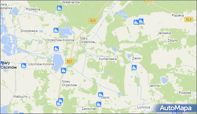 mapa Komarówka gmina Sosnowica, Komarówka gmina Sosnowica na mapie Targeo