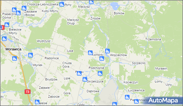 mapa Komórki, Komórki na mapie Targeo