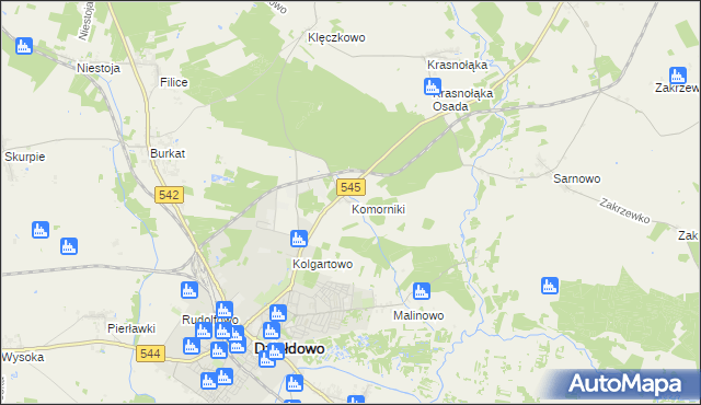 mapa Komorniki gmina Działdowo, Komorniki gmina Działdowo na mapie Targeo