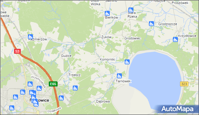 mapa Komorniki gmina Polkowice, Komorniki gmina Polkowice na mapie Targeo