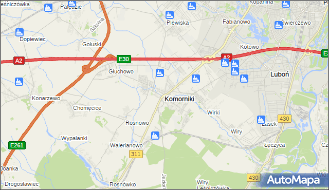 mapa Komorniki powiat poznański, Komorniki powiat poznański na mapie Targeo