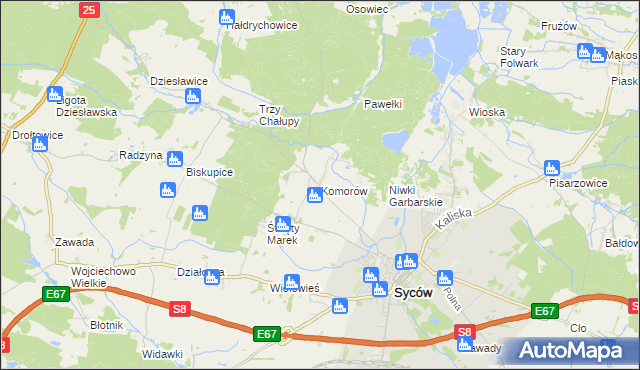 mapa Komorów gmina Syców, Komorów gmina Syców na mapie Targeo