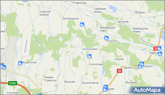 mapa Komorówko gmina Trzebnica, Komorówko gmina Trzebnica na mapie Targeo