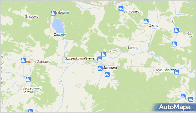mapa Komorowo gmina Janowo, Komorowo gmina Janowo na mapie Targeo