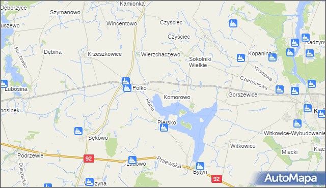 mapa Komorowo gmina Kaźmierz, Komorowo gmina Kaźmierz na mapie Targeo