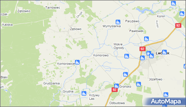 mapa Komorowo gmina Lwówek, Komorowo gmina Lwówek na mapie Targeo