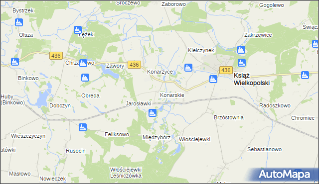 mapa Konarskie gmina Książ Wielkopolski, Konarskie gmina Książ Wielkopolski na mapie Targeo