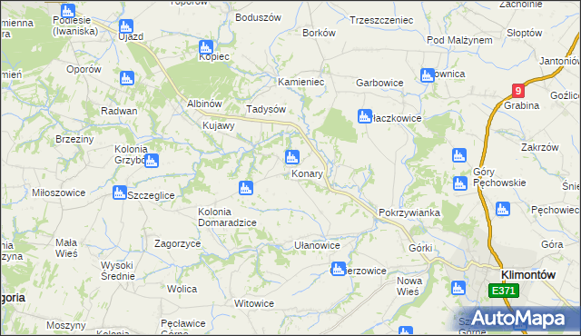 mapa Konary gmina Klimontów, Konary gmina Klimontów na mapie Targeo