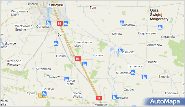 mapa Konary gmina Ozorków, Konary gmina Ozorków na mapie Targeo