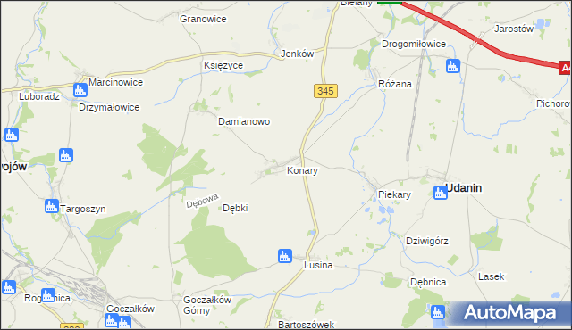 mapa Konary gmina Udanin, Konary gmina Udanin na mapie Targeo