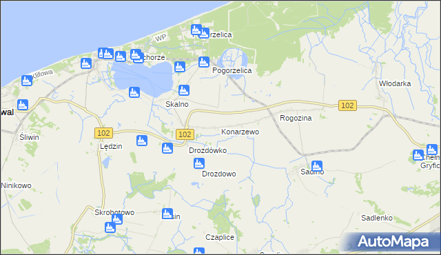 mapa Konarzewo gmina Karnice, Konarzewo gmina Karnice na mapie Targeo
