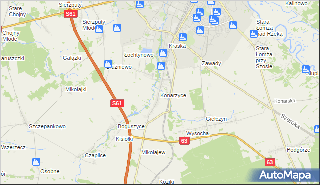 mapa Konarzyce gmina Łomża, Konarzyce gmina Łomża na mapie Targeo