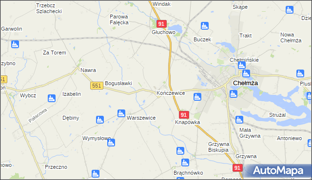 mapa Kończewice gmina Chełmża, Kończewice gmina Chełmża na mapie Targeo