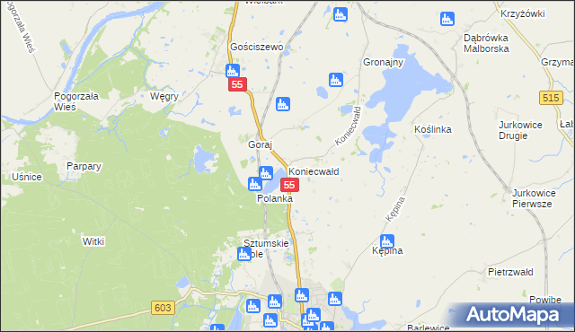 mapa Koniecwałd, Koniecwałd na mapie Targeo