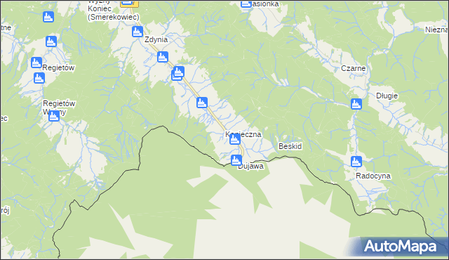 mapa Konieczna gmina Uście Gorlickie, Konieczna gmina Uście Gorlickie na mapie Targeo