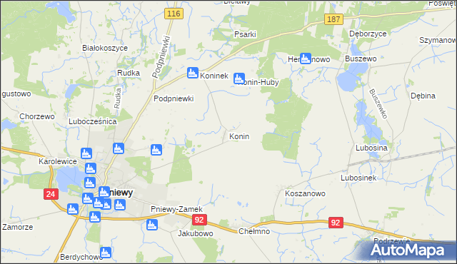 mapa Konin gmina Pniewy, Konin gmina Pniewy na mapie Targeo