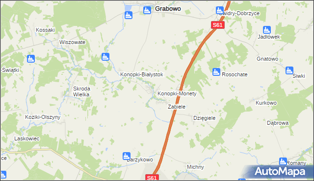 mapa Konopki-Monety, Konopki-Monety na mapie Targeo