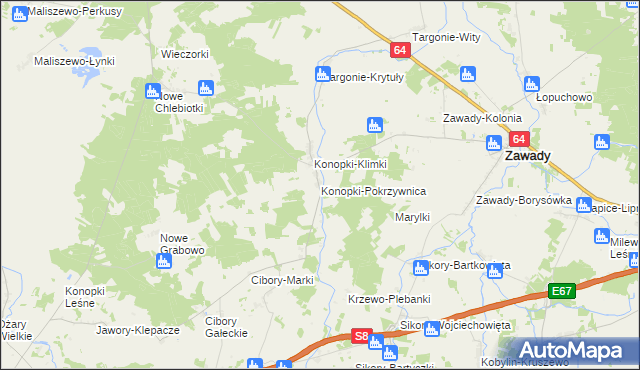 mapa Konopki-Pokrzywnica, Konopki-Pokrzywnica na mapie Targeo