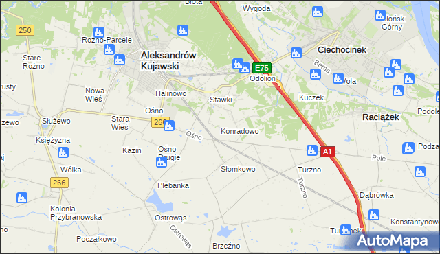 mapa Konradowo gmina Aleksandrów Kujawski, Konradowo gmina Aleksandrów Kujawski na mapie Targeo