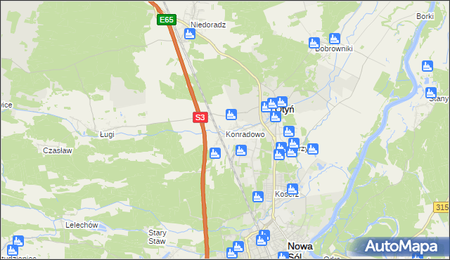 mapa Konradowo gmina Otyń, Konradowo gmina Otyń na mapie Targeo