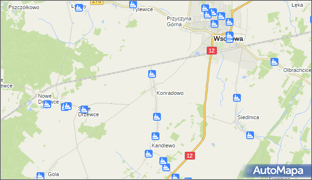 mapa Konradowo gmina Wschowa, Konradowo gmina Wschowa na mapie Targeo