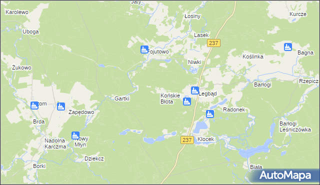 mapa Końskie Błota, Końskie Błota na mapie Targeo